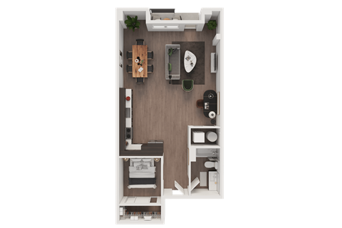 Floor plan for studio, 1 bath, 797 sqft